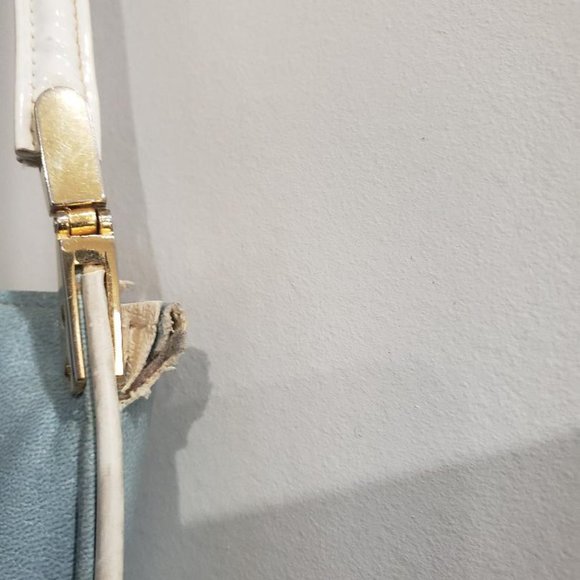 Vintage Morris Moskowitz Blue Leather Hand Bag W/ Interior Kiss Coin Purse - Picture 5 of 10